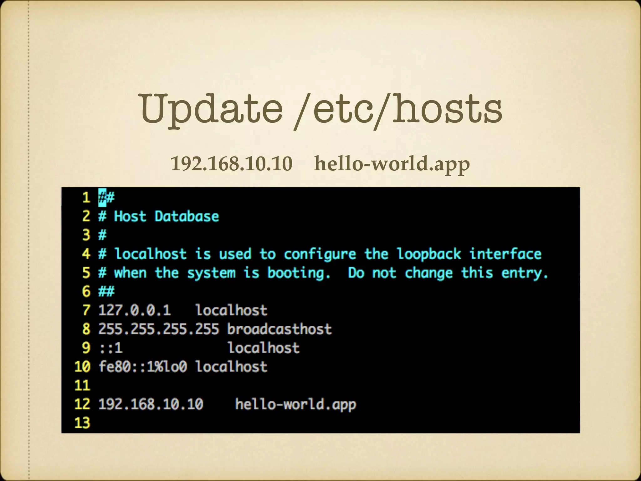 Update /etc/hosts 192.168.10.10 hello-world.app 