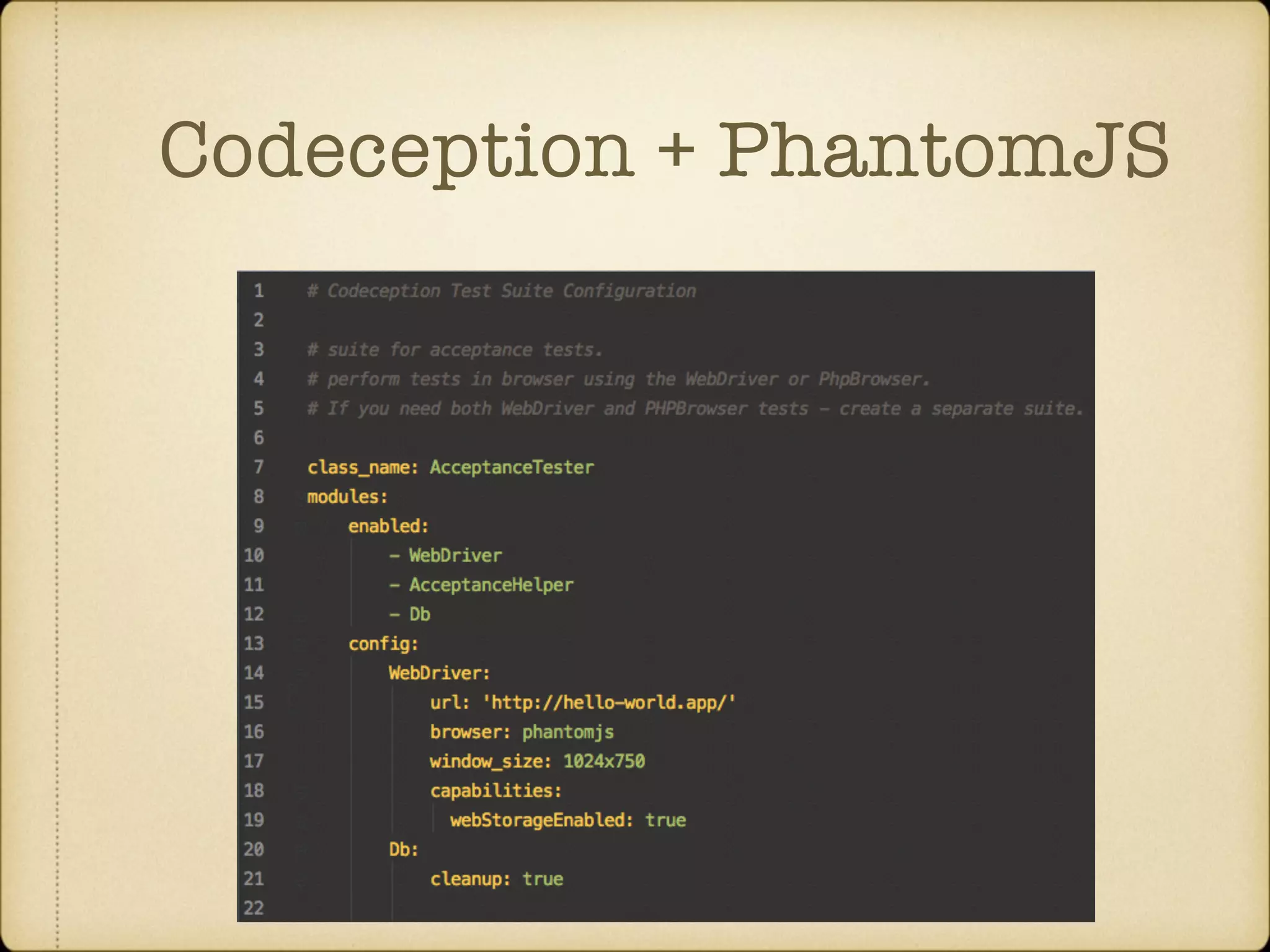 Codeception + PhantomJS 