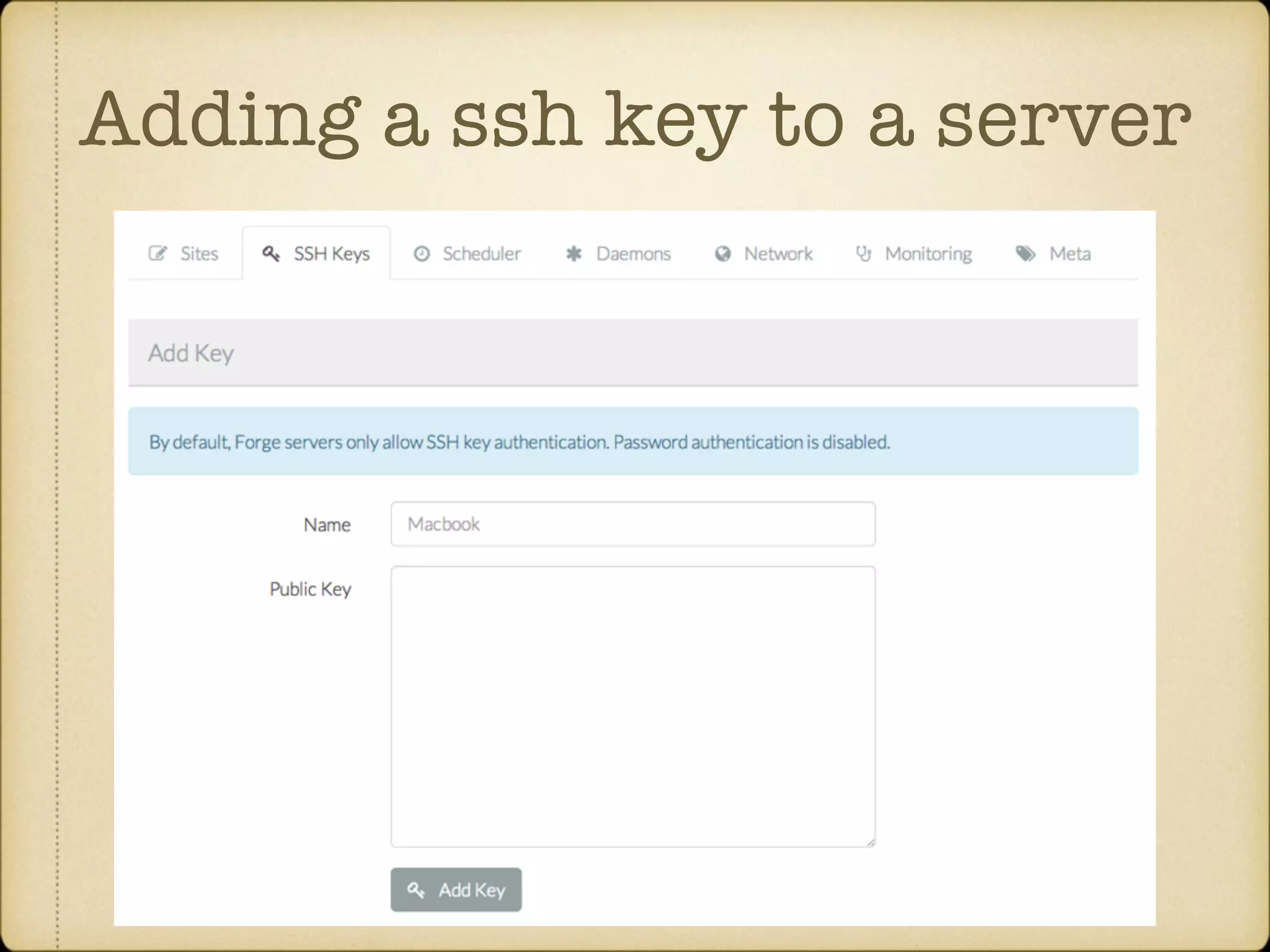 Adding a ssh key to a server 