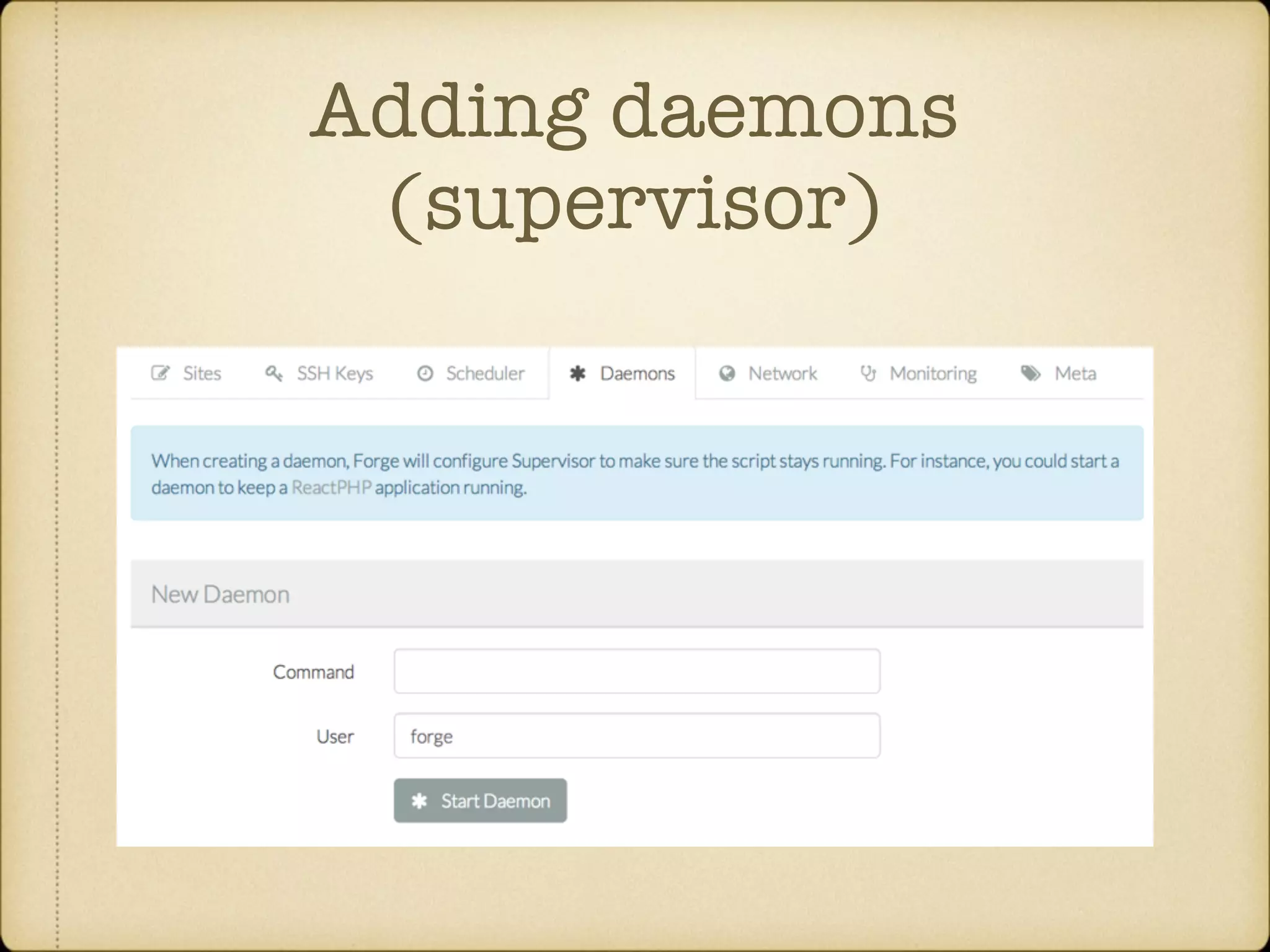 Adding daemons (supervisor) 
