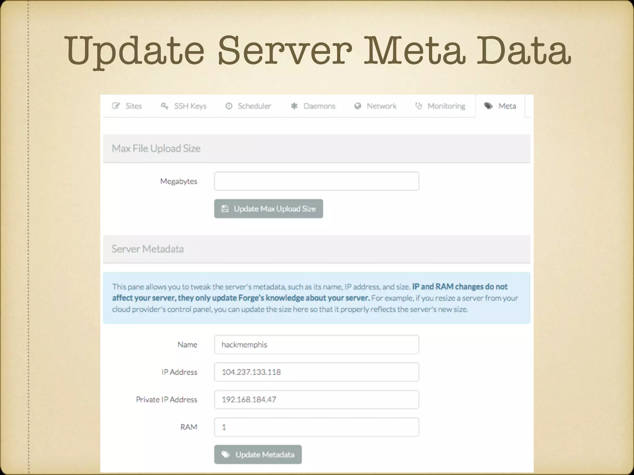 Update Server Meta Data 