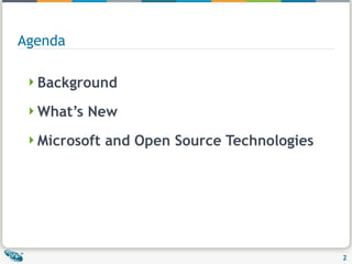 Agenda Background What’s New Microsoft and Open Source Technologies 