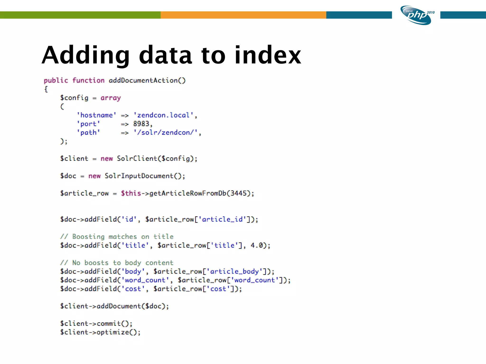 Adding data to index 