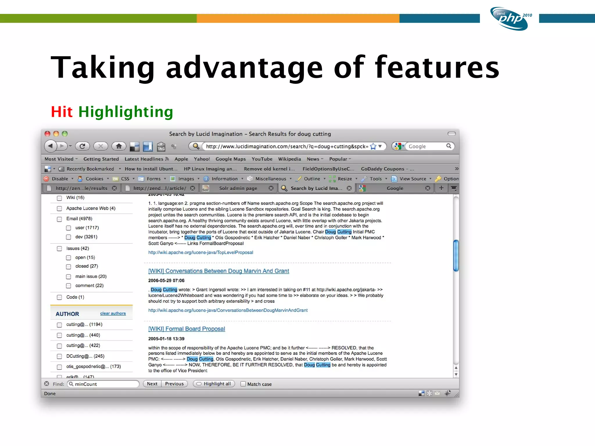 Taking advantage of features Hit Highlighting 