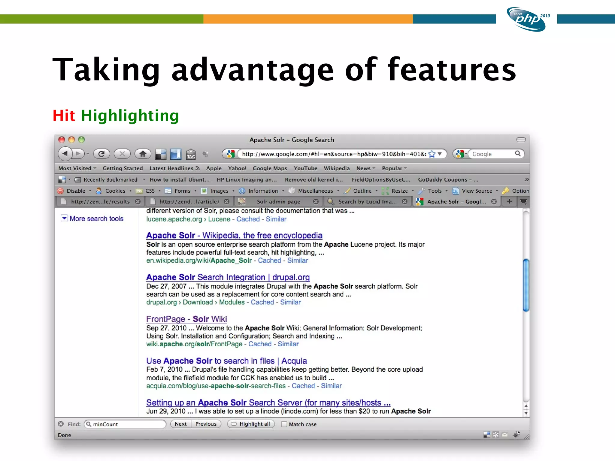 Taking advantage of features Hit Highlighting 