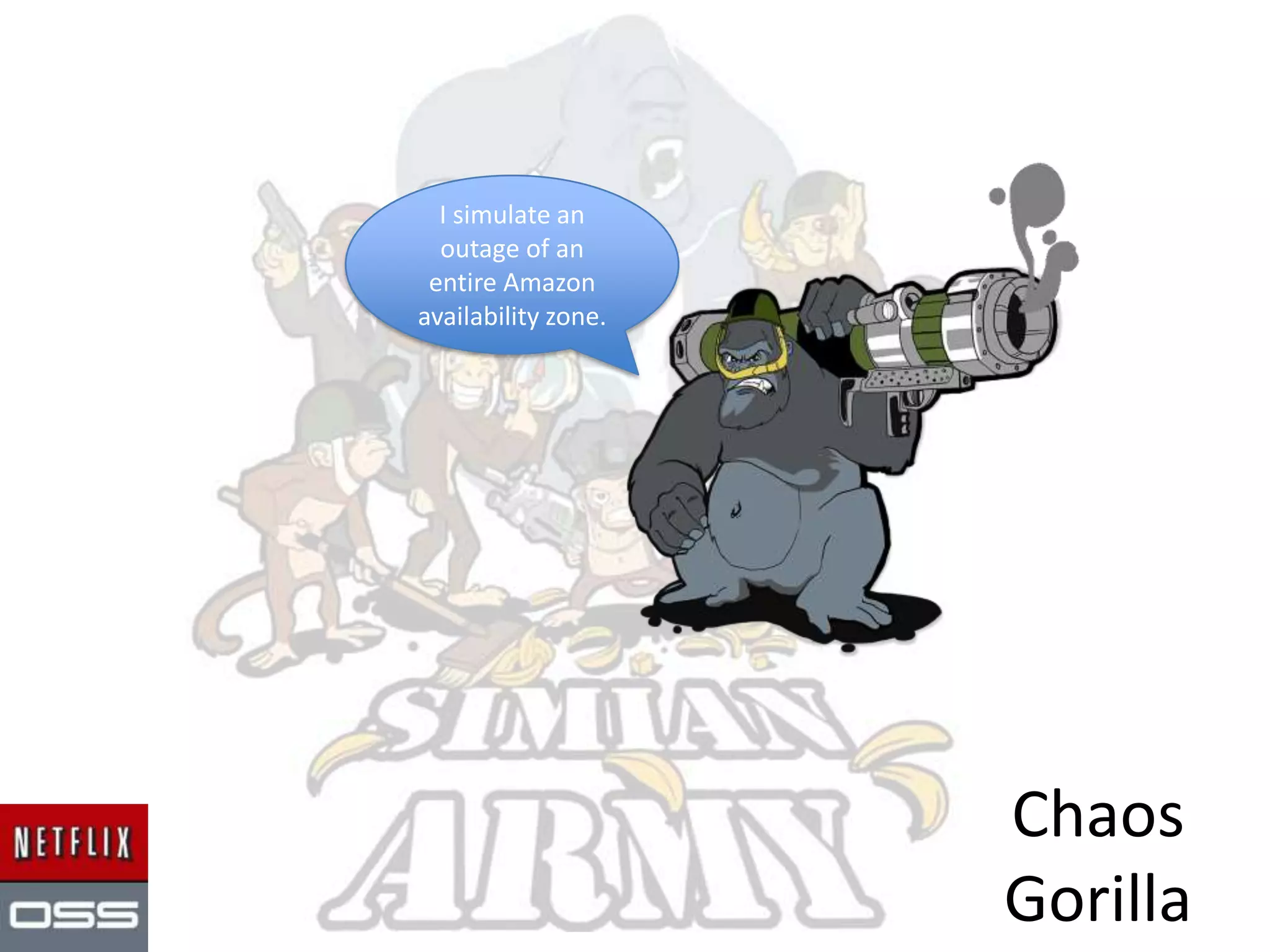 I randomly
terminate instances
in production to
identify dormant
failures.
Chaos
Monkey
 