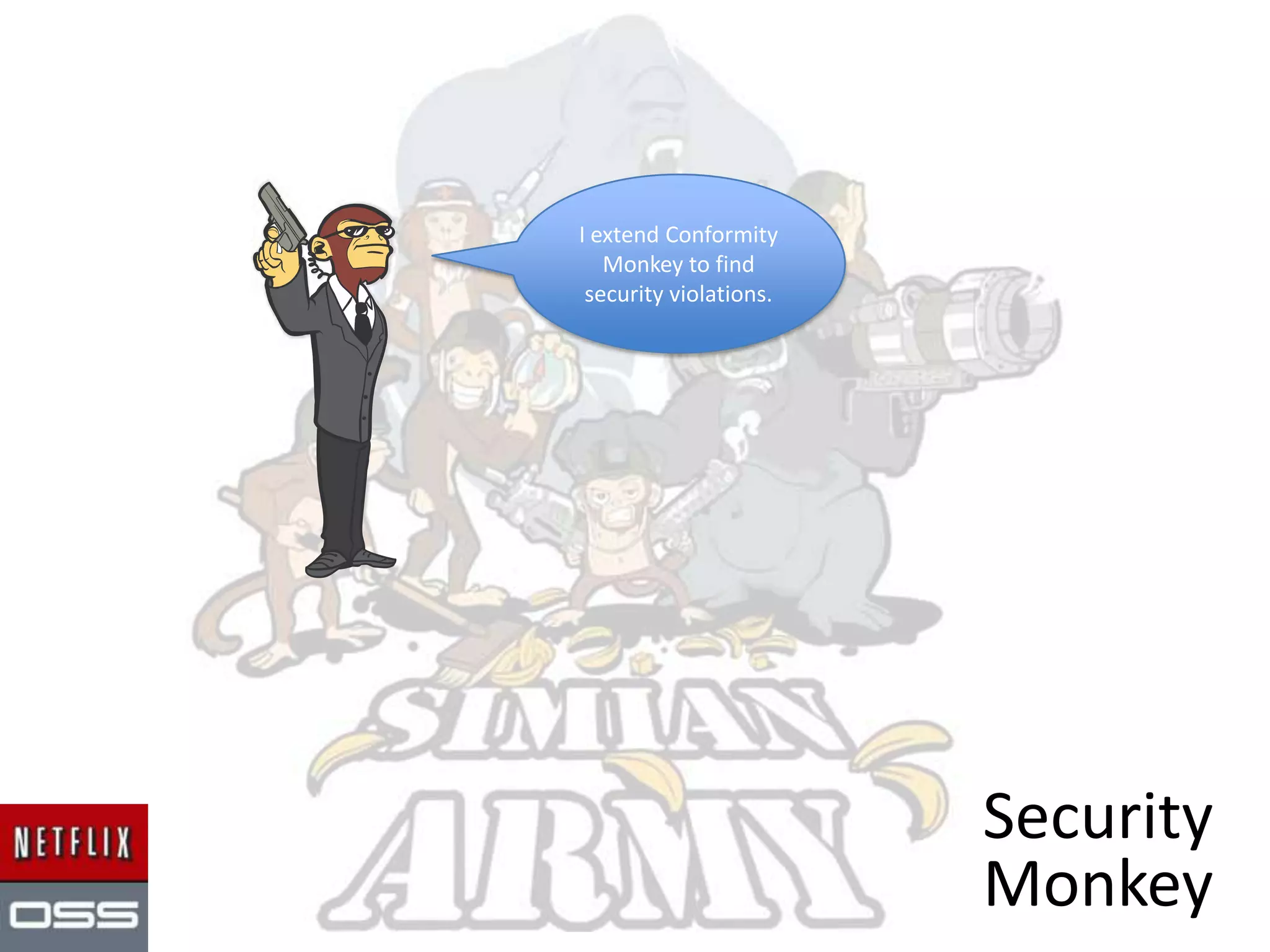 I find instances that
don’t adhere to
best practices.
Conformity
Monkey
 