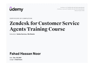 Fahad Hassan Noor | Zendesk Customer Support Portal Certified | Udemy Premium Master Class Trainings