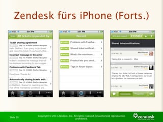 Zendesk fürs iPhone (Forts.)




           Copyright © 2011 Zendesk, Inc. All rights reserved. Unauthorized reproduction
Slide 20
                                           prohibited.
 