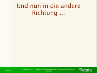 Und nun in die andere
                Richtung ...




            Copyright © 2011 Zendesk, Inc. All rights reserved. Unauthorized reproduction
Slide 37
                                            prohibited.
 