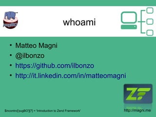 whoami

   •   Matteo Magni
   •   @ilbonzo
   •   https://github.com/ilbonzo
   •   http://it.linkedin.com/in/matteomagni...