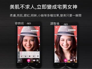 柔膚,亮肌,腮紅,明眸,小瞼等多種效果,變美只要一瞬間
美肌不求人,立即變成宅男女神
修飾前 調整後
 