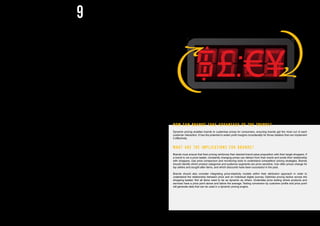 DYNAMIC
PRICING
ALGORITHMS ENABLE AUTOMATED
DEMAND-LED PRICING
Dynamic pricing is the practice of pricing items at a
point determined by a particular customer’s perceived
ability and willingness to pay. This means there is no
one set price for a particular item, but rather an ever-
changing one that can respond to a real-time customer
profile. Thanks to advances in high-performance
computing and analytics, pricing on some websites now
changes from minute to minute. For example, Amazon
will tweak its prices many times per hour (equaling
millions of individual price changes per day), taking
advantage of the psychology of price perception. Uber
has introduced its ‘Surge Pricing’ algorithm to ensure
a high supply of drivers during times of exceptional
demand.
Electronic Shelf Label (ELS) technology is becoming
cheaper and more powerful, allowing bricks and mortar
retailers to update in-store prices in real time. Beacons
– low-power Bluetooth transmitters that interact with
shoppers’ smartphones – also allow retailers to create
real-time special offers on the shop floor.
Dynamic pricing is a way for businesses to extract the
greatest possible value from each customer interaction,
but it can also be used to offer individualised discounts.
For example Safeway, the Australian grocery chain,
will send specific offers to selected customers based
on their previous purchases, such as offering eggs at
lower prices to someone who often buys high-protein
items.
While dynamic pricing is here to stay, it isn’t
necessarily right for everyone, everywhere. Whether
it is depends on the retailer’s brand values, the target
market, shopper engagement, product category, and
shoppers’ reactions to price changes. It should also be
remembered that consumers do not make purchases
based on price alone. They place significant value on
the overall buying experience the retailer provides,
such as customer service, shipping speed, return
policies, and many other factors. Comparison sites
allow consumers to better assess their options, and it
leaves control in their hands.
9
HOW CAN BRANDS TAKE ADVANTAGE OF THE TRENDS?
Dynamic pricing enables brands to customise prices for consumers, ensuring brands get the most out of each
customer interaction. It has the potential to widen profit margins considerably for those retailers that can implement
it effectively.
WHAT ARE THE IMPLICATIONS FOR BRANDS?
Brands must ensure that their pricing reinforces their desired brand-value proposition with their target shoppers. If
a brand is not a price leader, constantly changing prices can detract from their brand and erode their relationship
with shoppers. Use price comparison and monitoring tools to understand competitors’ pricing strategies. Brands
should identify which product categories and audience segments are price sensitive, how often prices change for
top sellers and sought-after items, and which discounts have been successful in the past.
Brands should also consider integrating price-elasticity models within their attribution approach in order to
understand the relationship between price and an individual digital journey. Optimise pricing tactics across the
shopping basket. Not all items need to be as dynamic as others. Undertake price testing where products and
services have a price point above and below the average. Testing conversion by customer profile and price point
will generate data that can be used in a dynamic pricing engine.
24 25
 