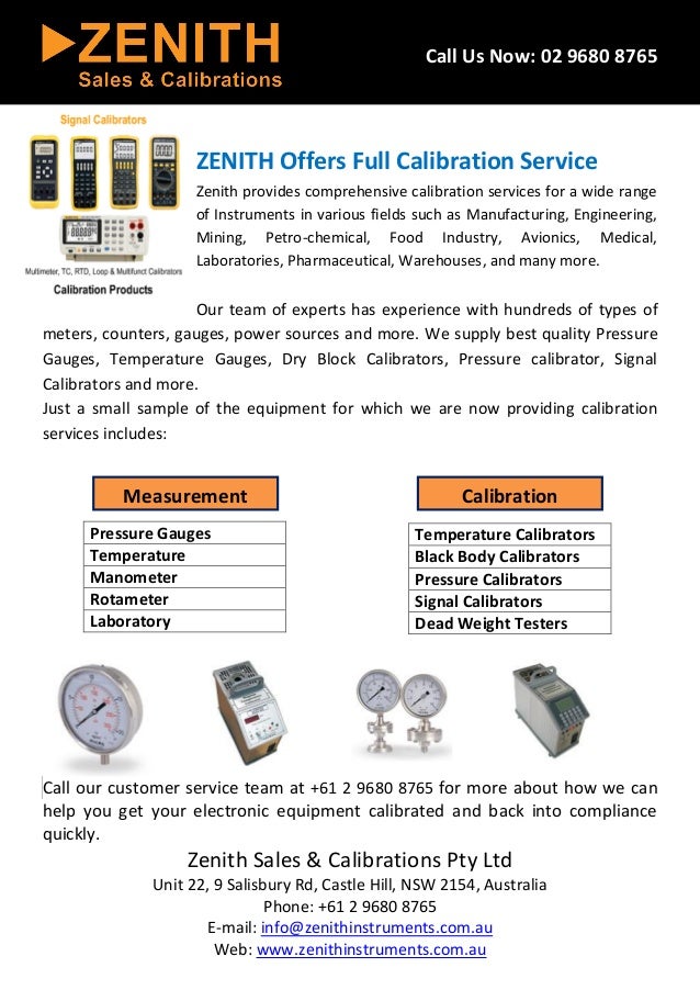Zenith offers full calibration service