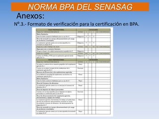 Nº.3.- Formato de verificación para la certificación en BPA. 
Anexos: NORMA BPA DEL SENASAG  