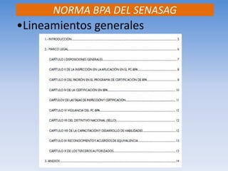 •Lineamientos generales 
NORMA BPA DEL SENASAG  