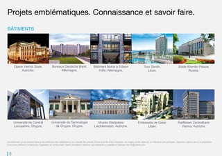 6
Projets emblématiques. Connaissance et savoir faire.
BÂTIMENTS
Opera Vienna State.
Autriche.
Bureaux Deutsche Bank.
Allemagne.
Bâtiment Nokia à Edison
Höfe. Allemagne.
Tour Zenith.
Liban.
Stade Kremlin Palace.
Russie.
Université de Central
Lancashire. Chypre.
Université de Technologie
de Chypre. Chypre.
Musée Stadpalais
Liechteinstein. Autriche.
Embasade de Qatar.
Liban.
Raiffeisen Zentralbank
Vienna. Autriche.
Les références qui se montrent dans ce document sont des installations où on a installé des produits Zennio et se fait à titre d’exemple. Les images ont été obtenues sur Internet et sont publiques. Cependant, dans le cas où le propriétaire
d’une ouvre référencé ne désire pas d’apparaitre sur ce document, Zennio procédera à l’éliminer, sous demande au préalable à l’adresse mail info@zennio.com.
 