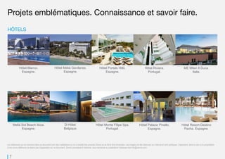 7
Projets emblématiques. Connaissance et savoir faire.
HÔTELS
Hôtel Blanco.
Espagne.
Hôtel Meliá Gavilanes.
Espagne.
Hôtel Portals Hills.
Espagne.
Hôtel Riviera.
Portugal.
ME Milan Il Duca.
Italie.
Meliá Sol Beach Ibiza.
Espagne.
D-Hôtel.
Belgique.
Hôtel Monte Filipe Spa.
Portugal.
Hôtel Palacio Pinello.
Espagne.
Hôtel Resort Destino
Pacha. Espagne.
Les références qui se montrent dans ce document sont des installations où on a installé des produits Zennio et se fait à titre d’exemple. Les images ont été obtenues sur Internet et sont publiques. Cependant, dans le cas où le propriétaire
d’une ouvre référencé ne désire pas d’apparaitre sur ce document, Zennio procédera à l’éliminer, sous demande au préalable à l’adresse mail info@zennio.com.
 