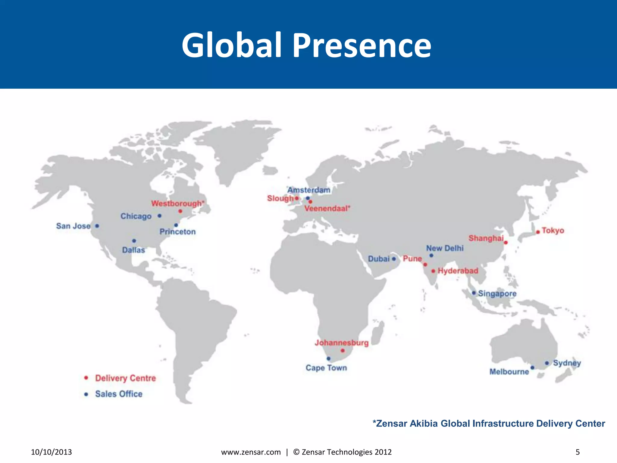 10/10/2013 5
Global Presence
*Zensar Akibia Global Infrastructure Delivery Center
www.zensar.com | © Zensar Technologies 2012
 