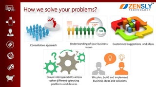 How we solve your problems?
Customised suggestions and ideasUnderstanding of your business
vision
Consultative approach
We plan, build and implement
business ideas and solutions
Ensure interoperability across
other different operating
platforms and devices
 