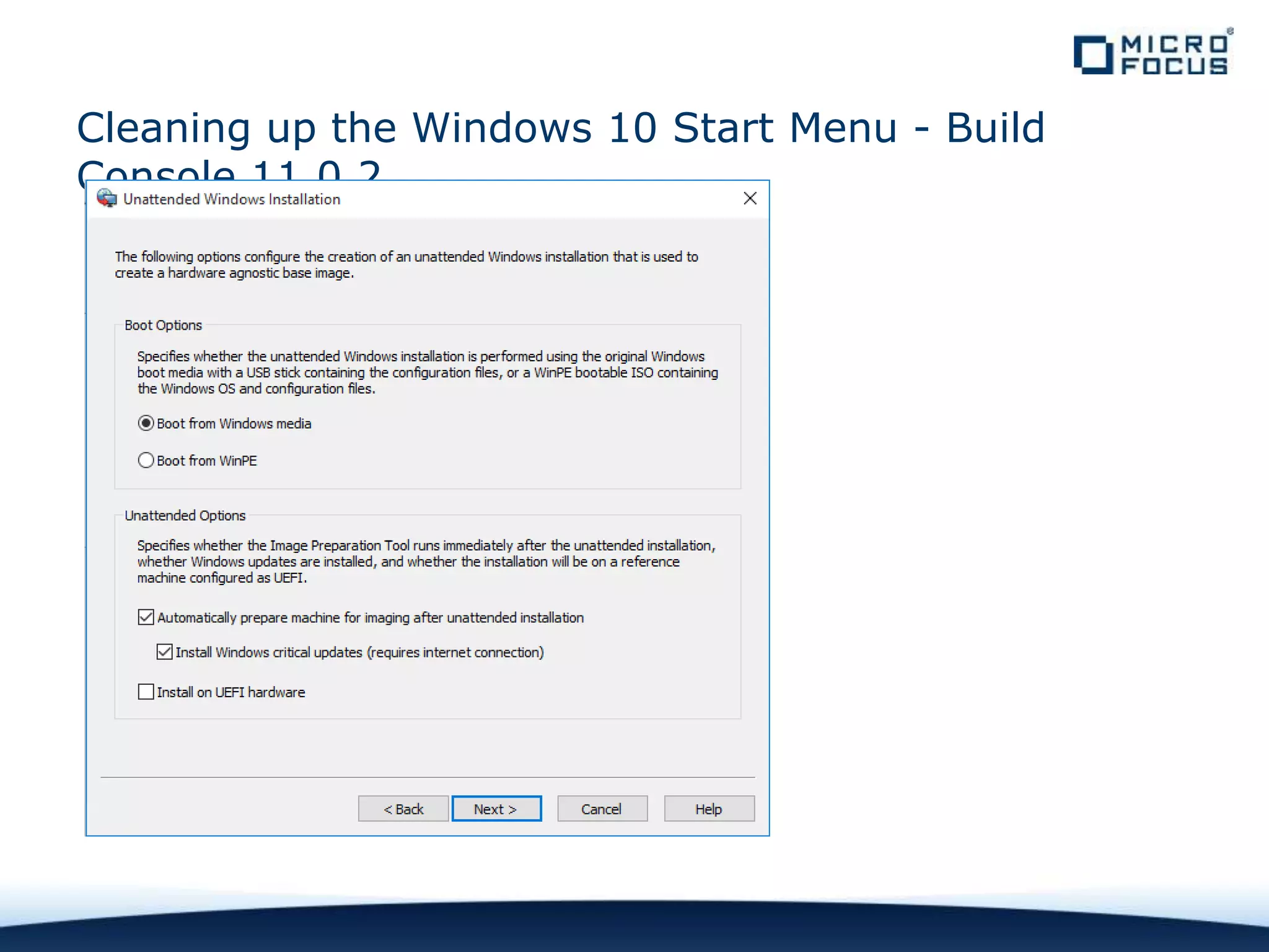 Cleaning up the Windows 10 Start Menu - Build
Console 11.0.2
 