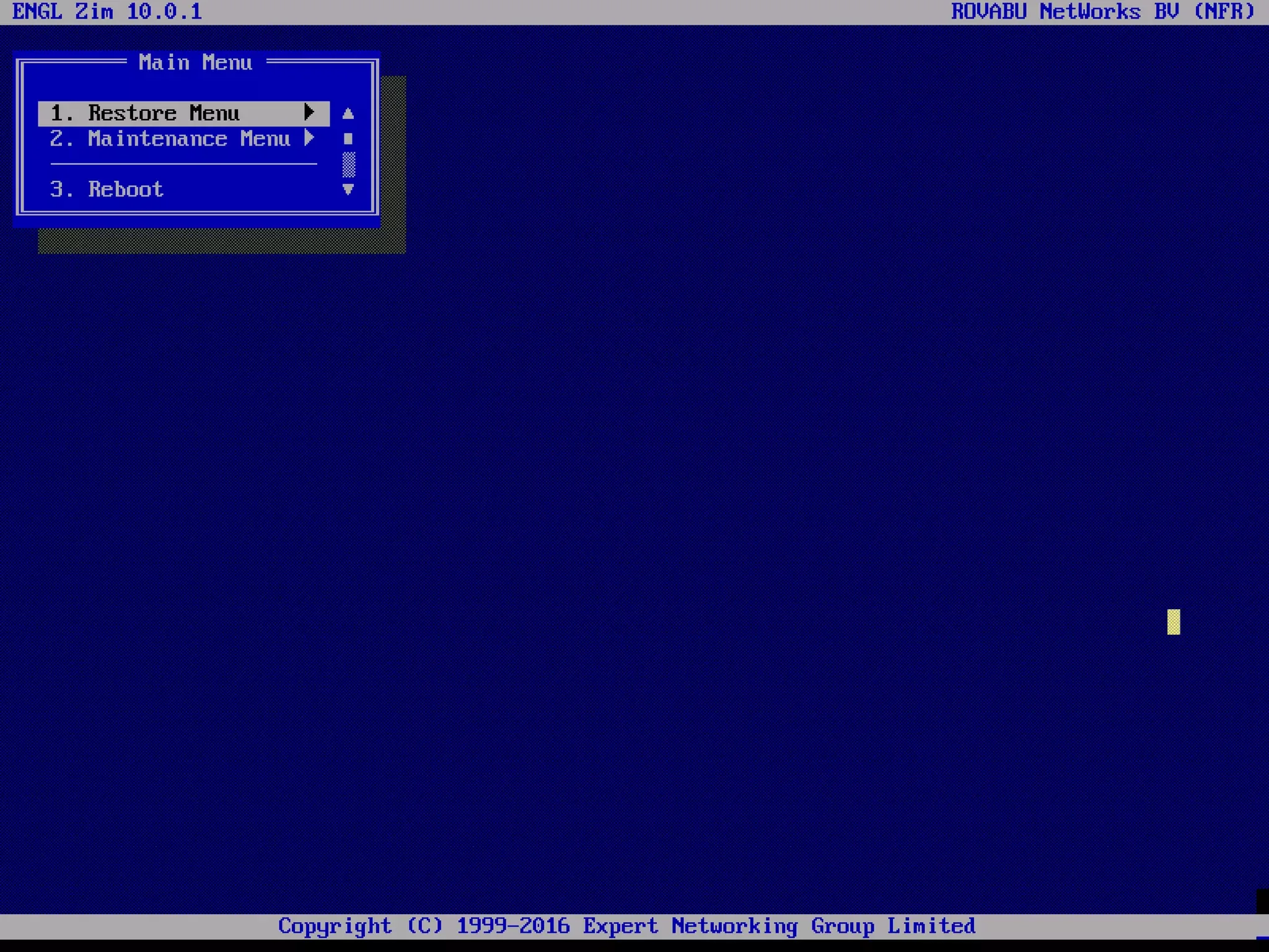 Zim 10.0.1 – Restore Menu
 