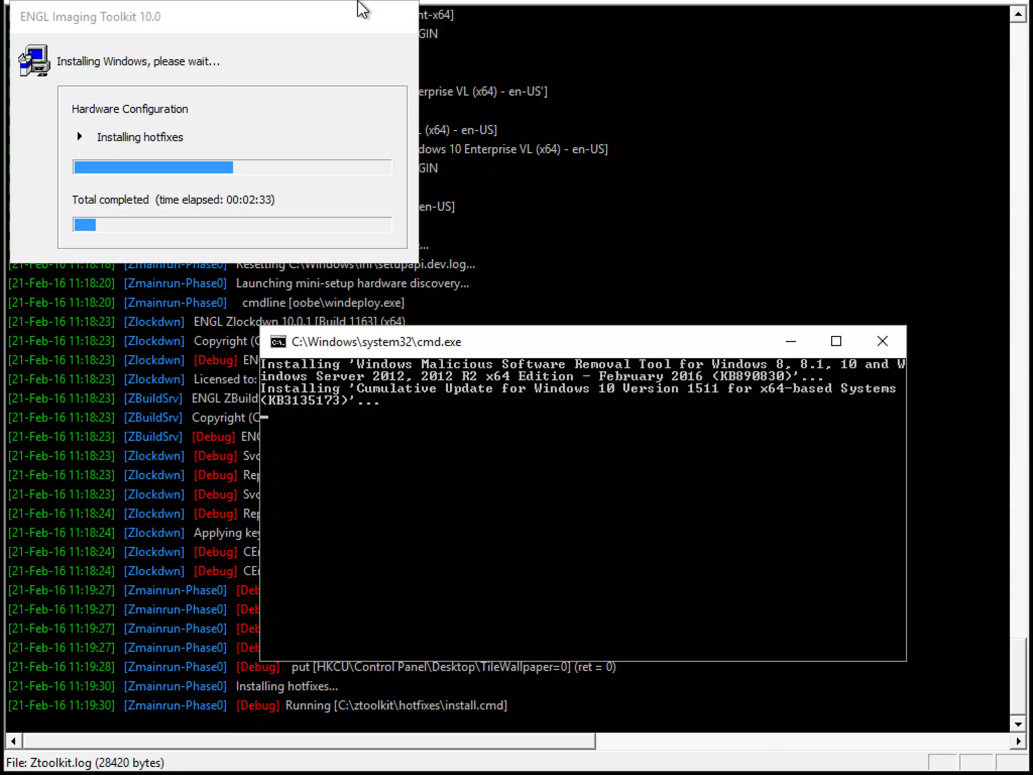 Zmainrun phase0 – showing updates being
installed
 