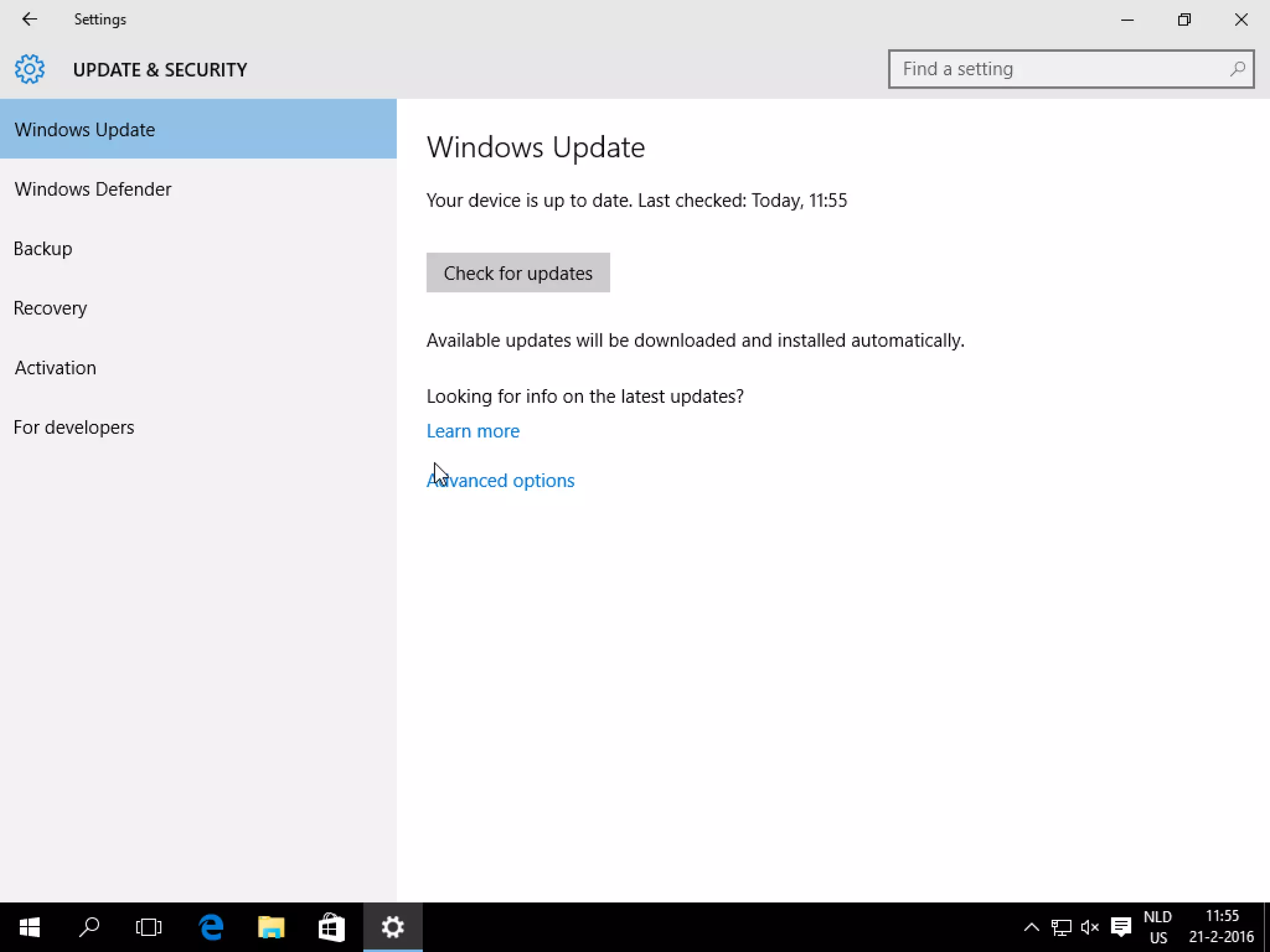 Windows Update – check for updates
 