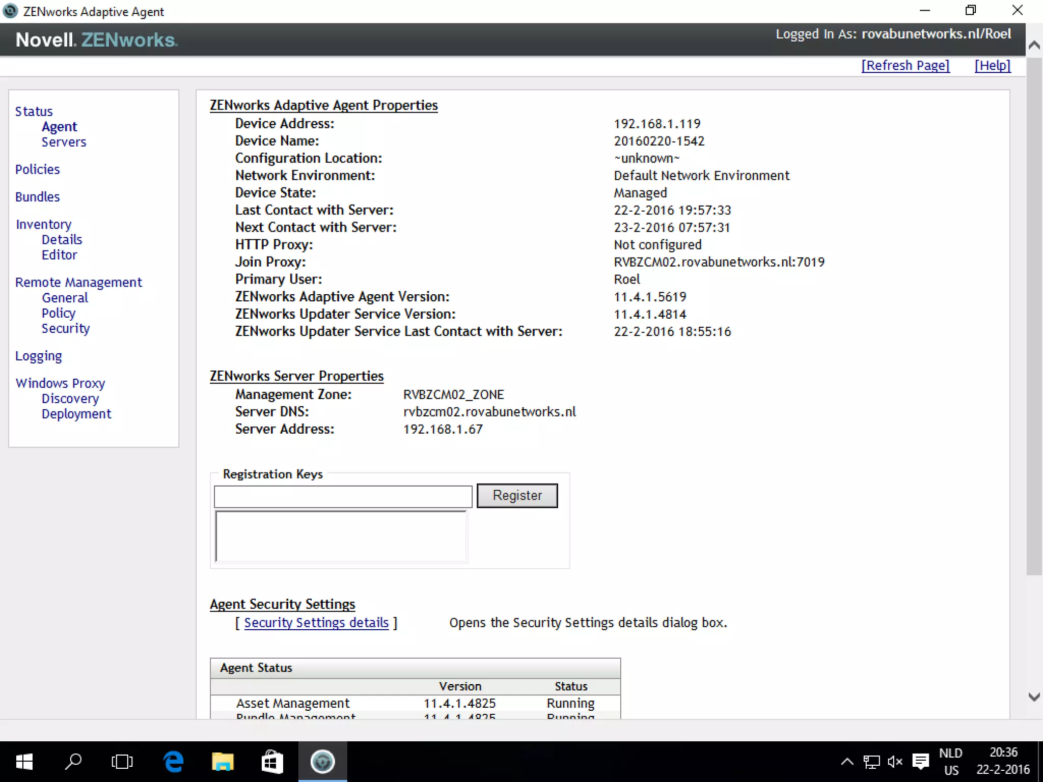 ZENworks Agent Properties
 