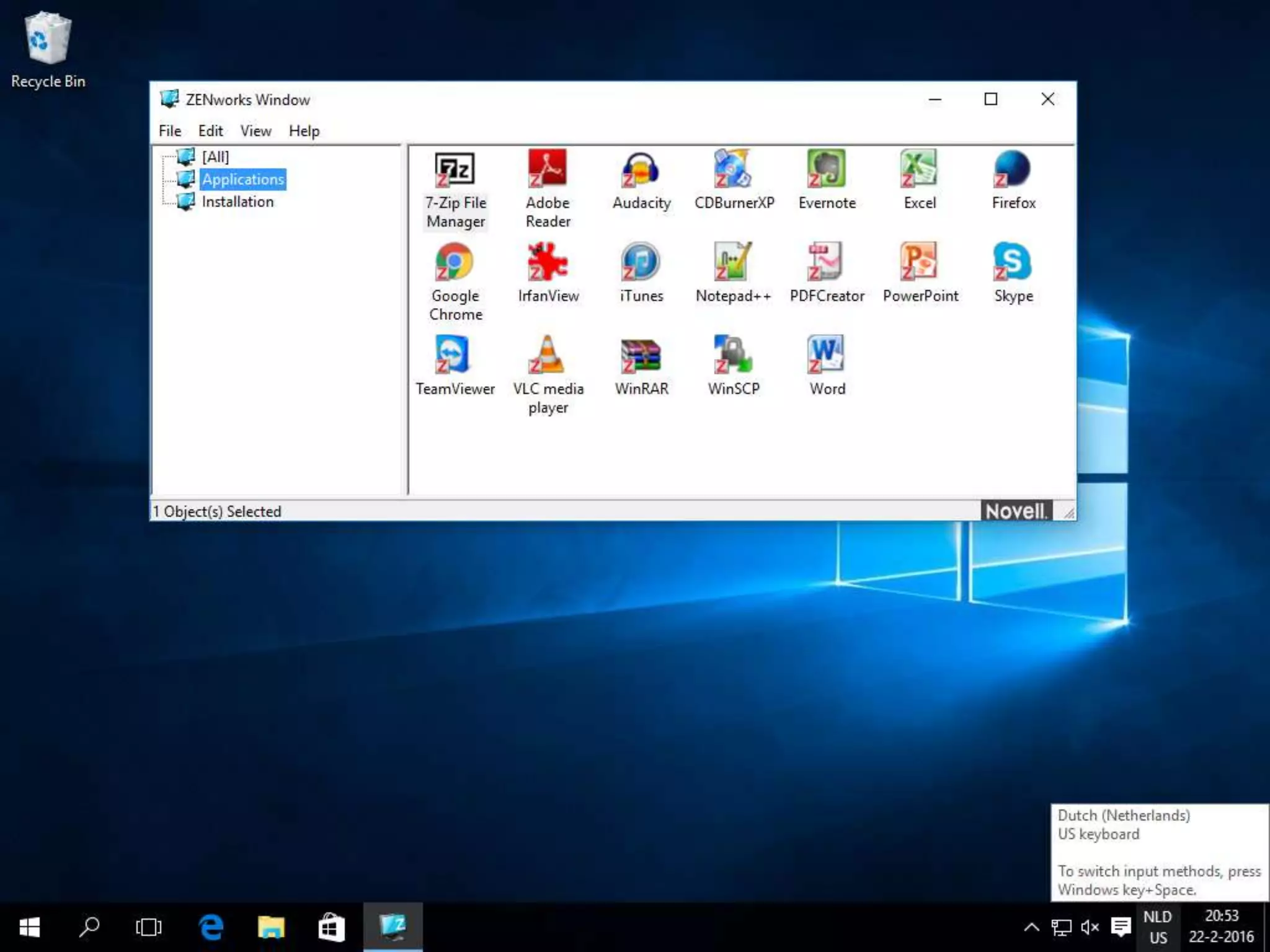 ZENworks Application Window - Applications
 