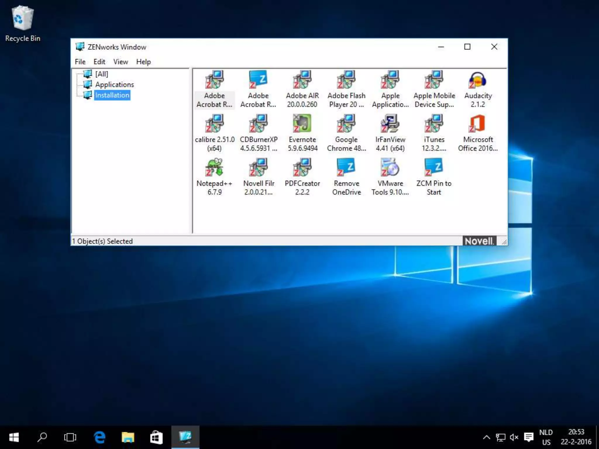 ZENworks Application Window - Installation
 