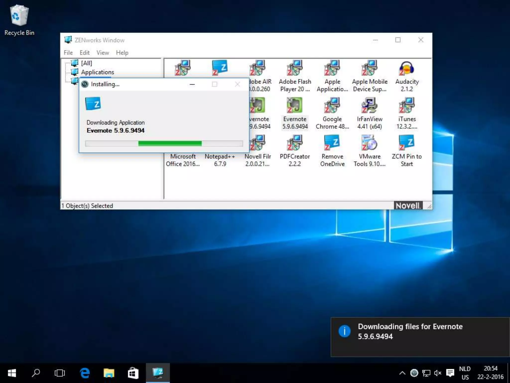 ZENworks Application Window - Downloading
 