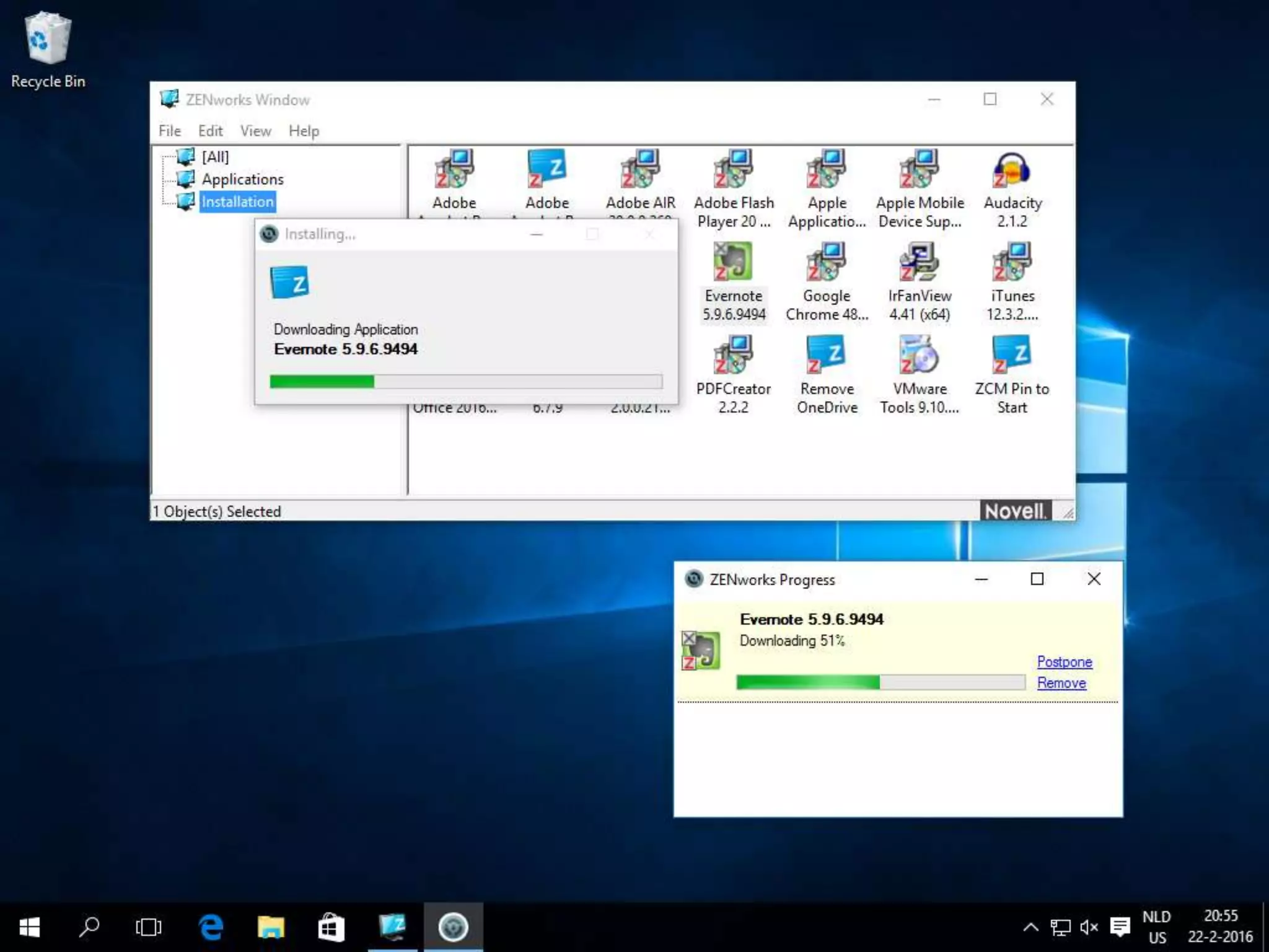 ZENworks Application Window - Progress
 