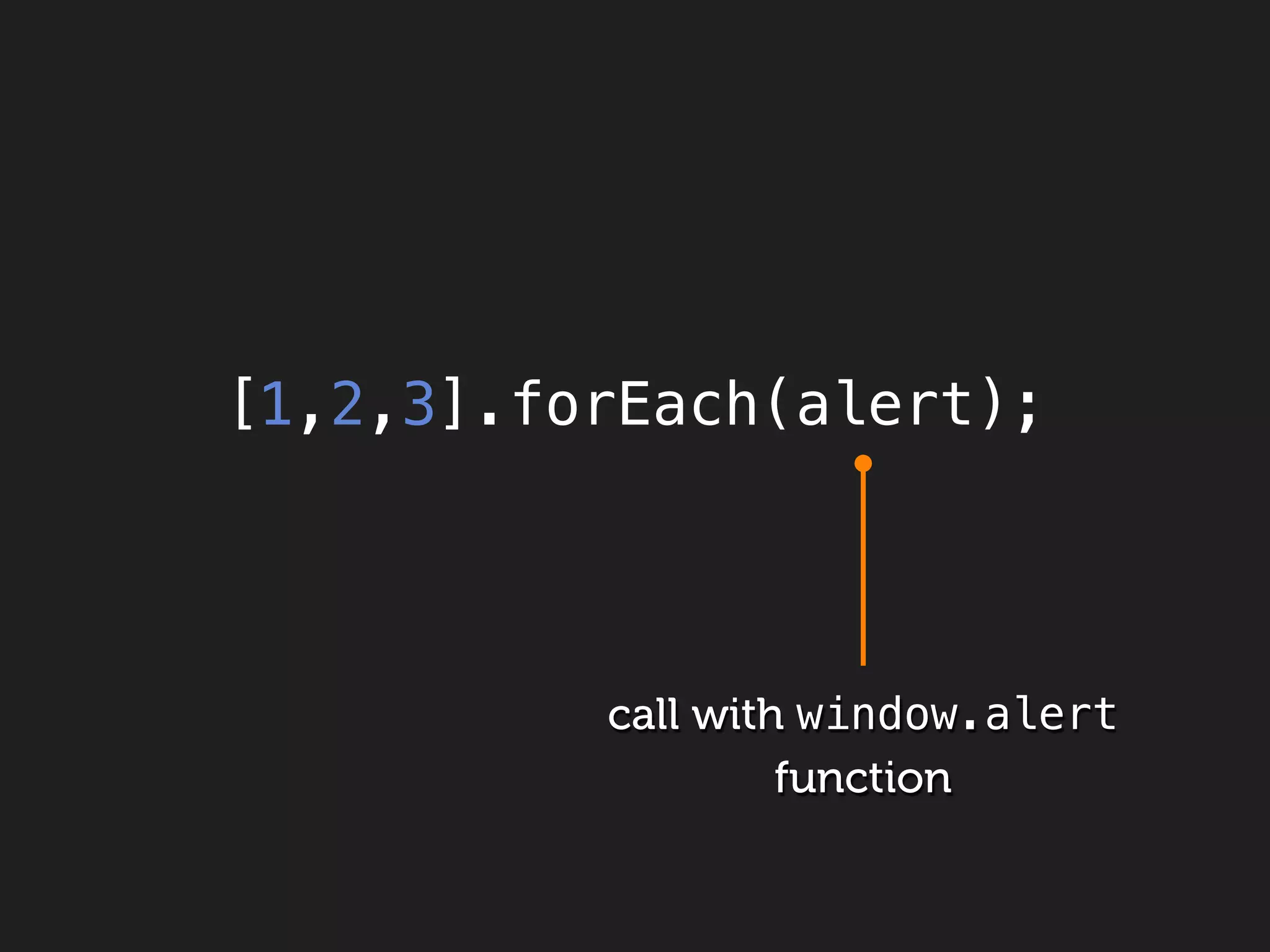 [1,2,3].forEach(alert);




          call with window.alert
                   function
 