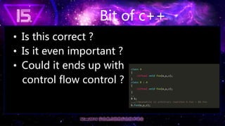 Bit of c++
• Is this correct ?
• Is it even important ?
• Could it ends up with
control flow control ?
 