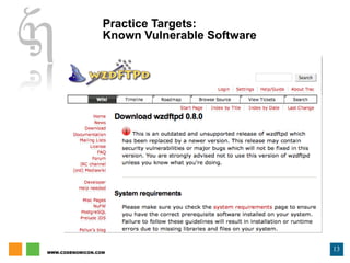 Practice Targets: Known Vulnerable Software 
