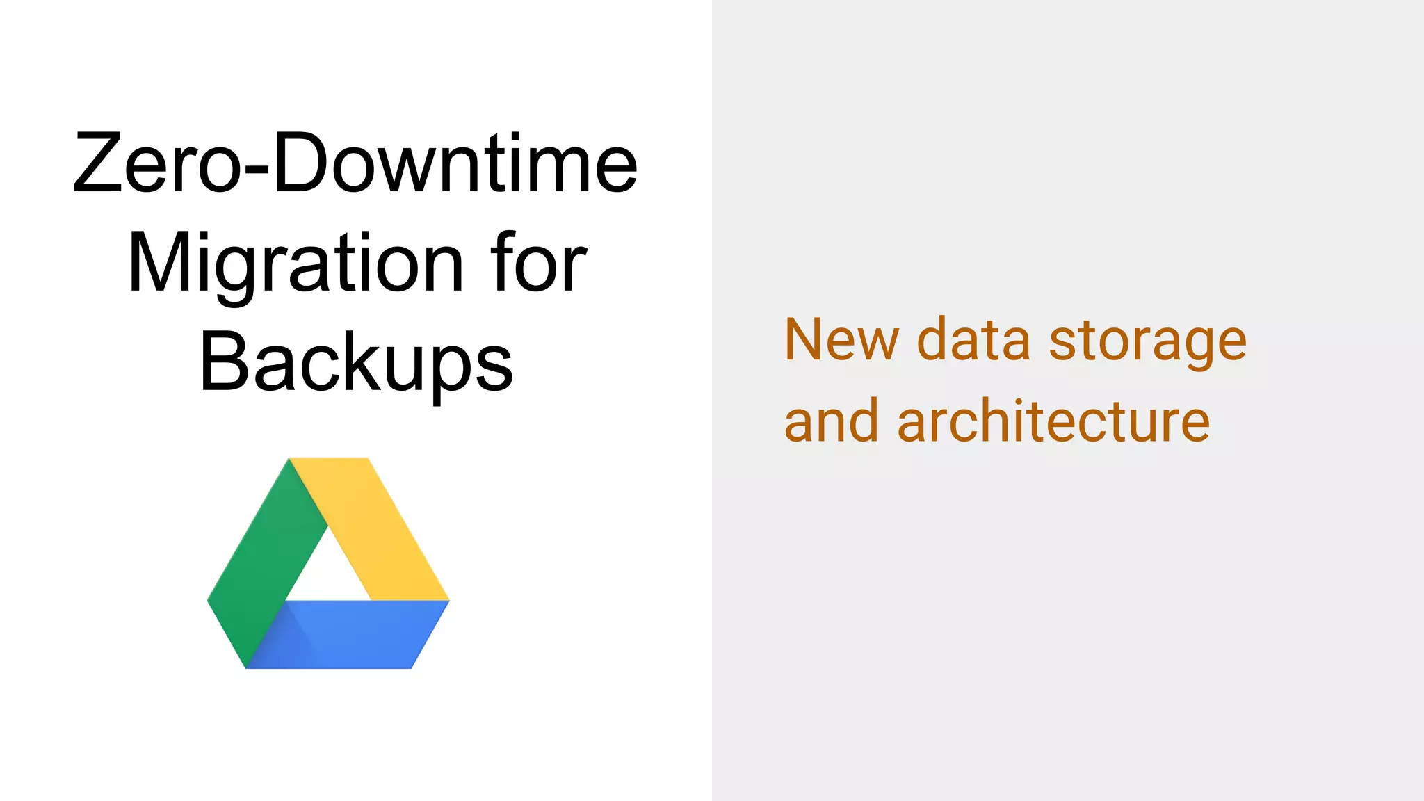 New data storage
and architecture
Zero-Downtime
Migration for
Backups
 