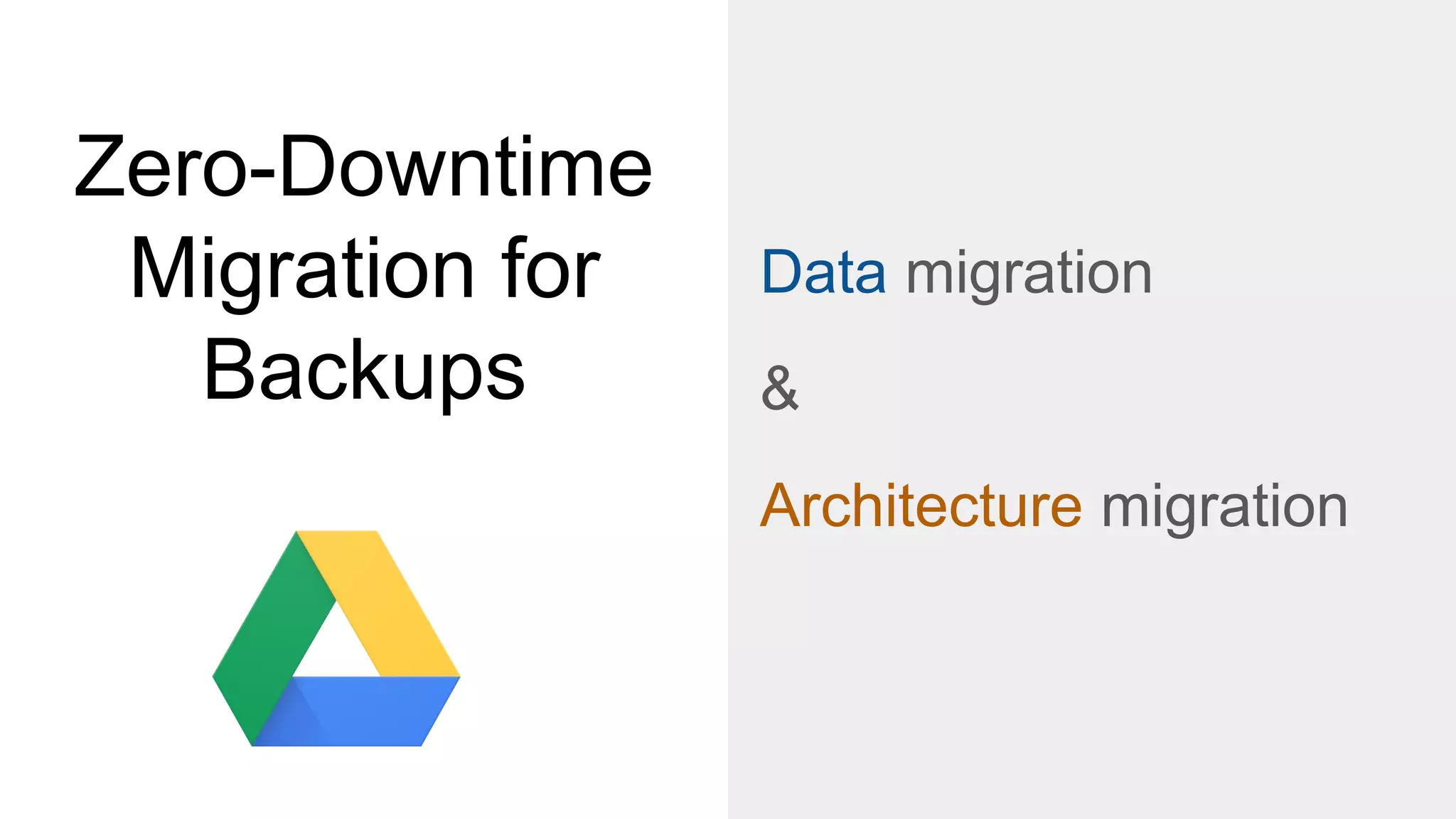 Zero-Downtime
Migration for
Backups
Data migration
&
Architecture migration
 