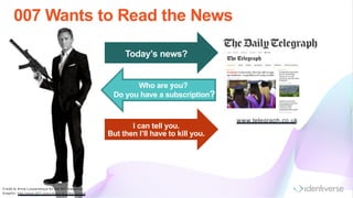 007 Wants to Read the News
Credit to Anna Lysyanskaya for the 007 m etaphor
G raphic: http://www.007.com /characters/the-bonds/
I can tell you.
But then I’ll have to kill you.
www.telegraph.co.uk
Today’s news?
Today’snews?Who are you?
Do you have a subscription?
 