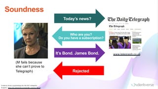 Soundness
Credit to Anna Lysyanskaya for the 007 m etaphor
G raphic: https://en.wikipedia.org/wiki/M _(Jam es_Bond)
It’s Bond. James Bond. www.telegraph.co.uk
Today’s news?
Rejected
Who are you?
Do you have a subscription?
(M fails because
she can’t prove to
Telegraph)
 