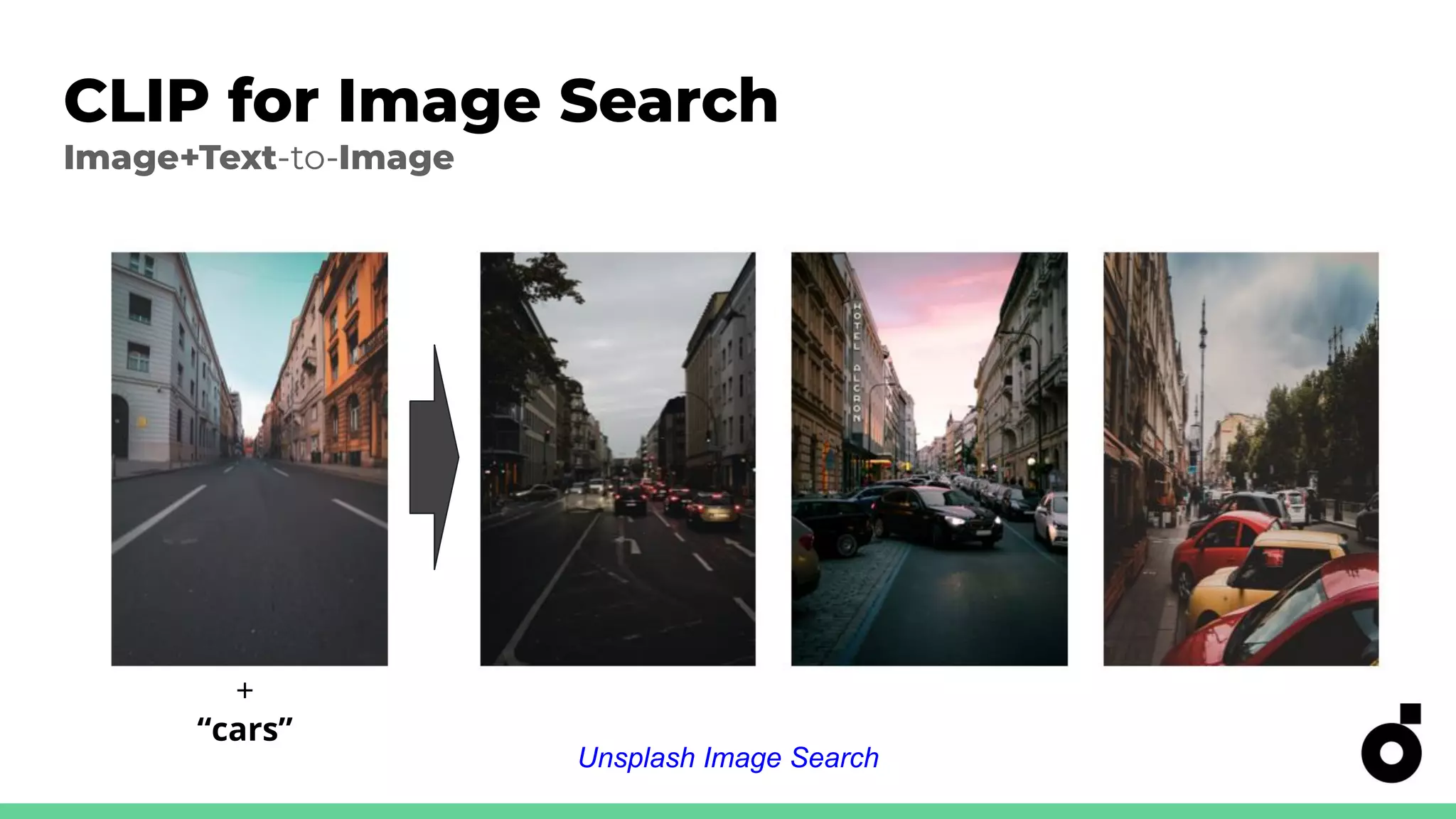 CLIP for Image Search
Image+Text-to-Image
Unsplash Image Search
+
“cars”
 