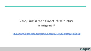 Zero-Trust is the future of infrastructure
management
http://www.slideshare.net/mdkail/it-ops-2014-technology-roadmap