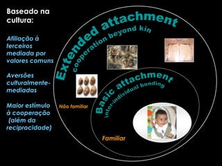 aPFC: córtex pré-frontal anterior (frontopolar e órbito-frontal)Event Frequency Modulates the processing of daily life activities in human medial PFC. Krueger F, Moll J, Zahn R, Heinecke A, Grafman J. Cerebral Cortex, 2007STS (sulco temporal superior) & estruturas límbicasMoll J, Oliveira-Souza R, Eslinger PJ, et al. (2002). The neural correlates of moral sensitivity: a functional magnetic resonance imaging investigation of basic and moral emotions. Journal of Neuroscience, 2002The self as a moral agent: linking the neural bases ofsocial agency and moral sensitivity.Moll J,de Oliveira-Souza R, Garrido G, Zahn R, et al. Social Neuroscience, 2007Componentes-chave do cérebro moral:The neural basis of human moral cognition. Moll J, Zahn R, Oliveira-Souza R, Krueger F, Grafman J. Nature Reviews Neuroscience, 2005RaTC: córtex temporal anterior (superior)Social concepts are represented in the superior anterior temporal cortex. Zahn R, Moll J, Krueger F, Huey ED, Garrido G, Grafman J. Proc Natl Acad Sci, 2007