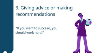 3. Giving advice or making
recommendations
"If you want to succeed, you
should work hard."
 