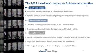 © 2022 DAXUE CONSULTING
ALL RIGHTS RESERVED
The 2022 lockdown’s impact on Chinese consumption
52
Short-term impact
Medium-...