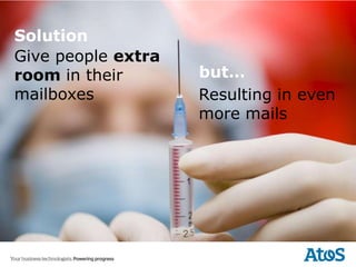 Solution
Give people extra
room in their       but…
mailboxes           Resulting in even
                    more mails
 