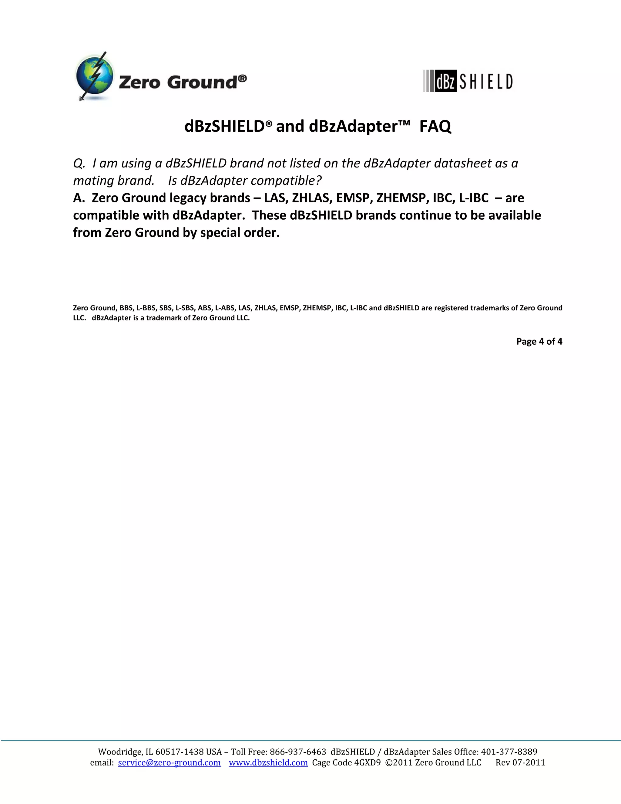 Zero Ground dBz Adapter Datasheet | PDF