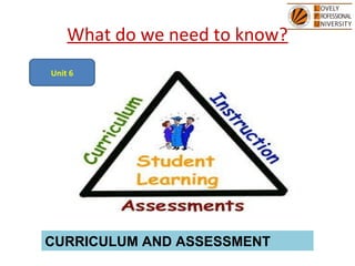 What do we need to know?
Unit 6
CURRICULUM AND ASSESSMENT
 