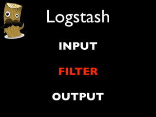 Logstash
 INPUT

 FILTER

OUTPUT
 