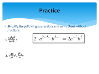 Zero, negative, and fractional exponents | PPTX